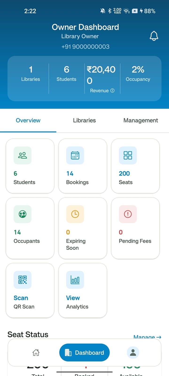 Owner dashboard · SeatX